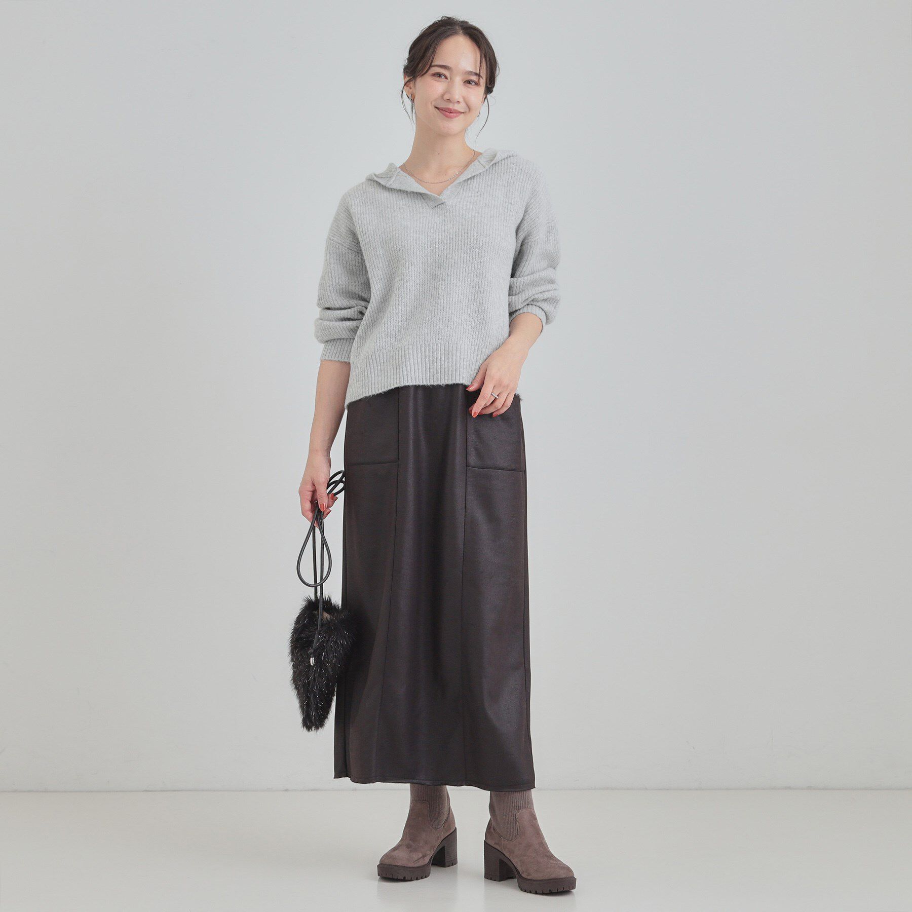 SHOO･LA･RUE「【S-LL】ふんわり Vネックフードニット」|ニット・セーター|