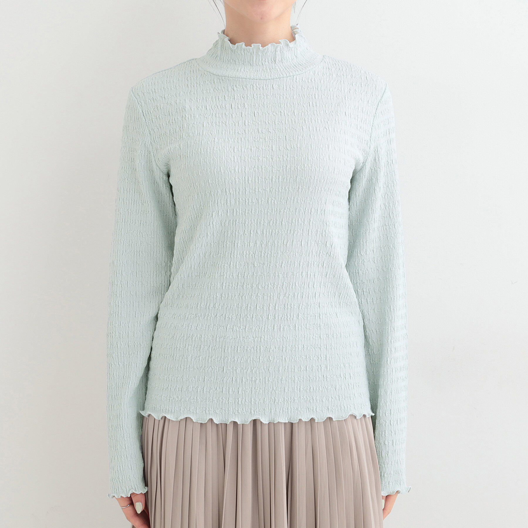 SHOO･LA･RUE「【洗濯機可/S-LL】レイヤードスタイルにも ぽこぽこジャカード ハイネックトップス」|Tシャツ・カットソー|