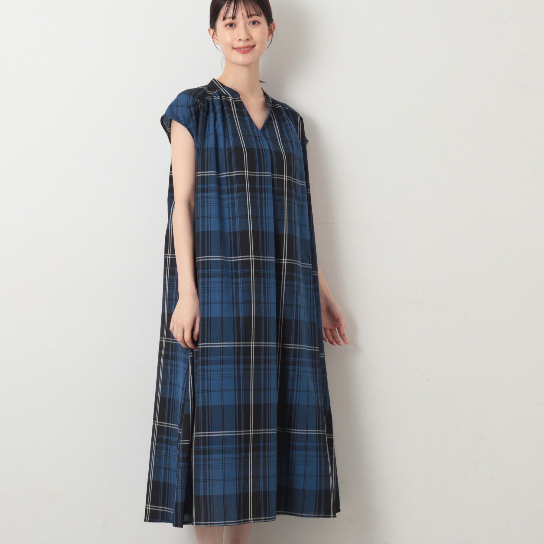Dessin「【洗える】チェック柄フレンチスリーブワンピース」|ワンピース|