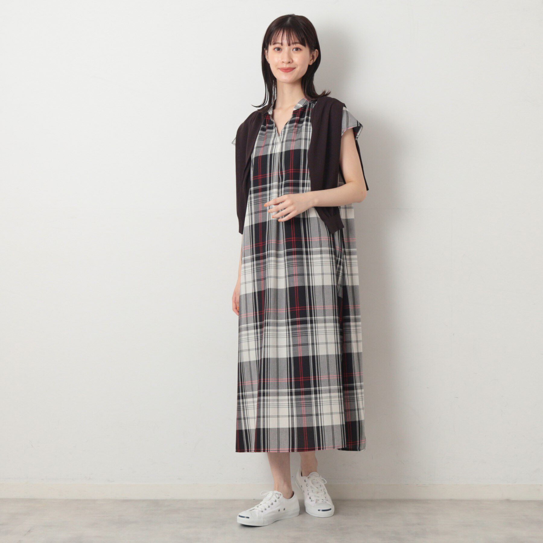 Dessin「【洗える】チェック柄フレンチスリーブワンピース」|ワンピース|