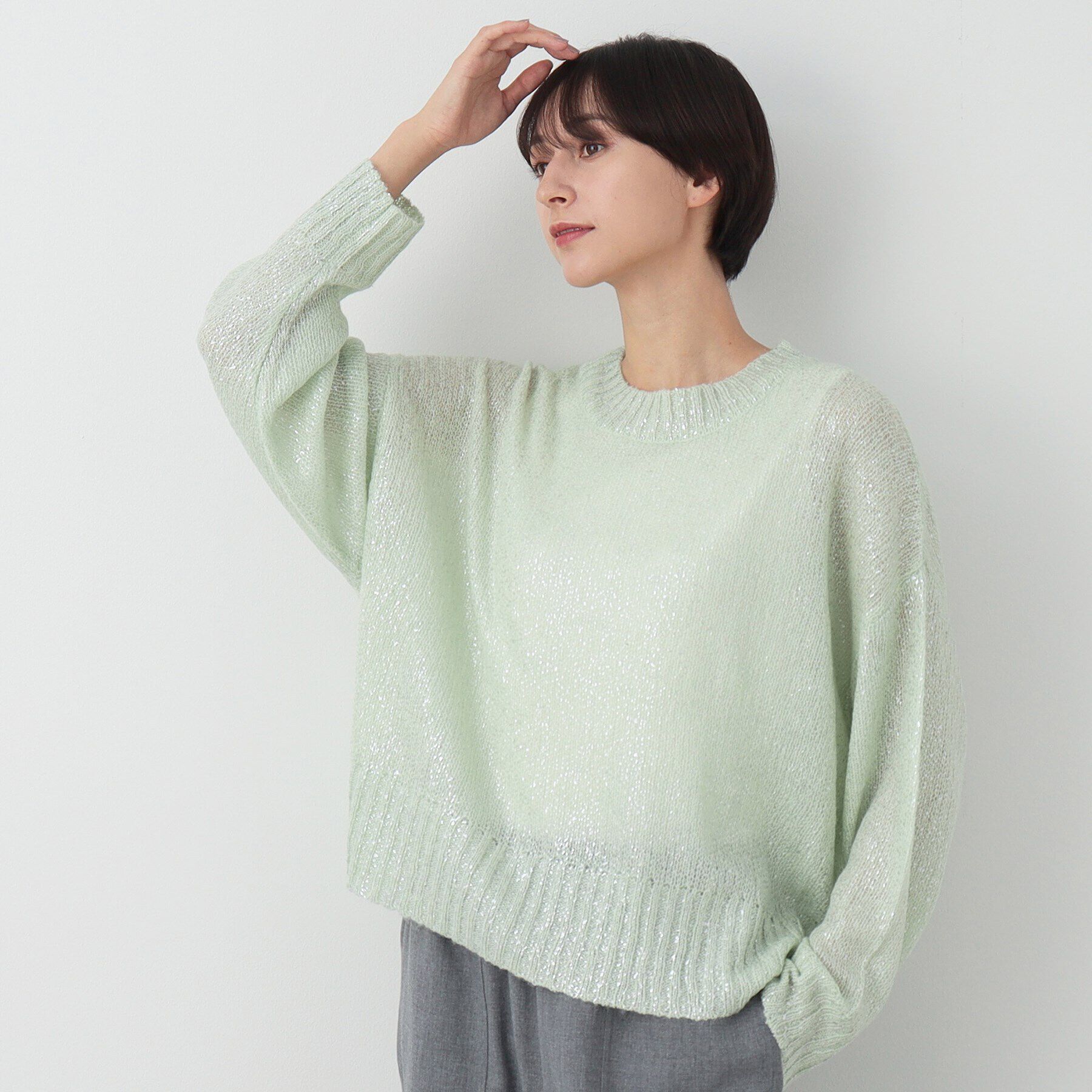 Dessin「箔プリントニット」|ニット・セーター|ライトグリーン(02
