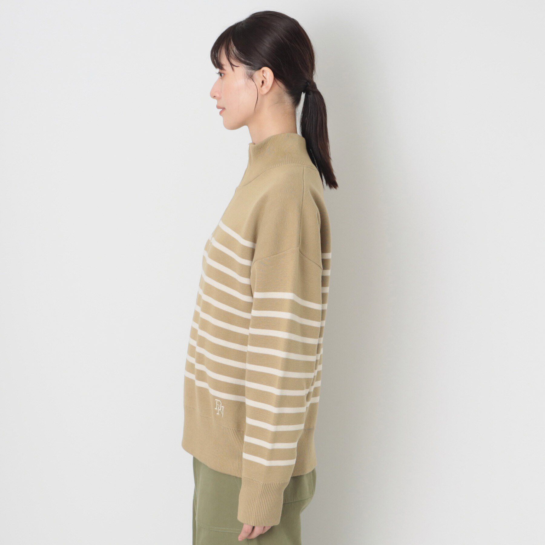 Dessin「【ユニセックス・洗える】ハーフジップボーダーニット」|ニット・セーター|