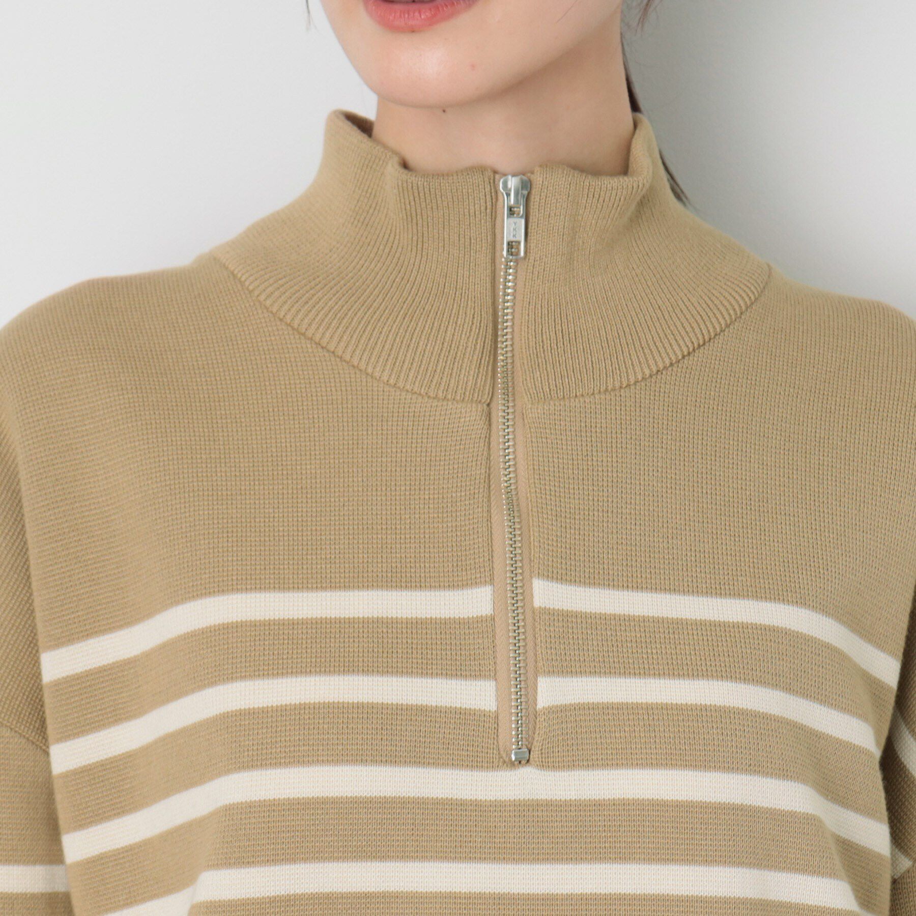 Dessin「【ユニセックス・洗える】ハーフジップボーダーニット」|ニット・セーター|