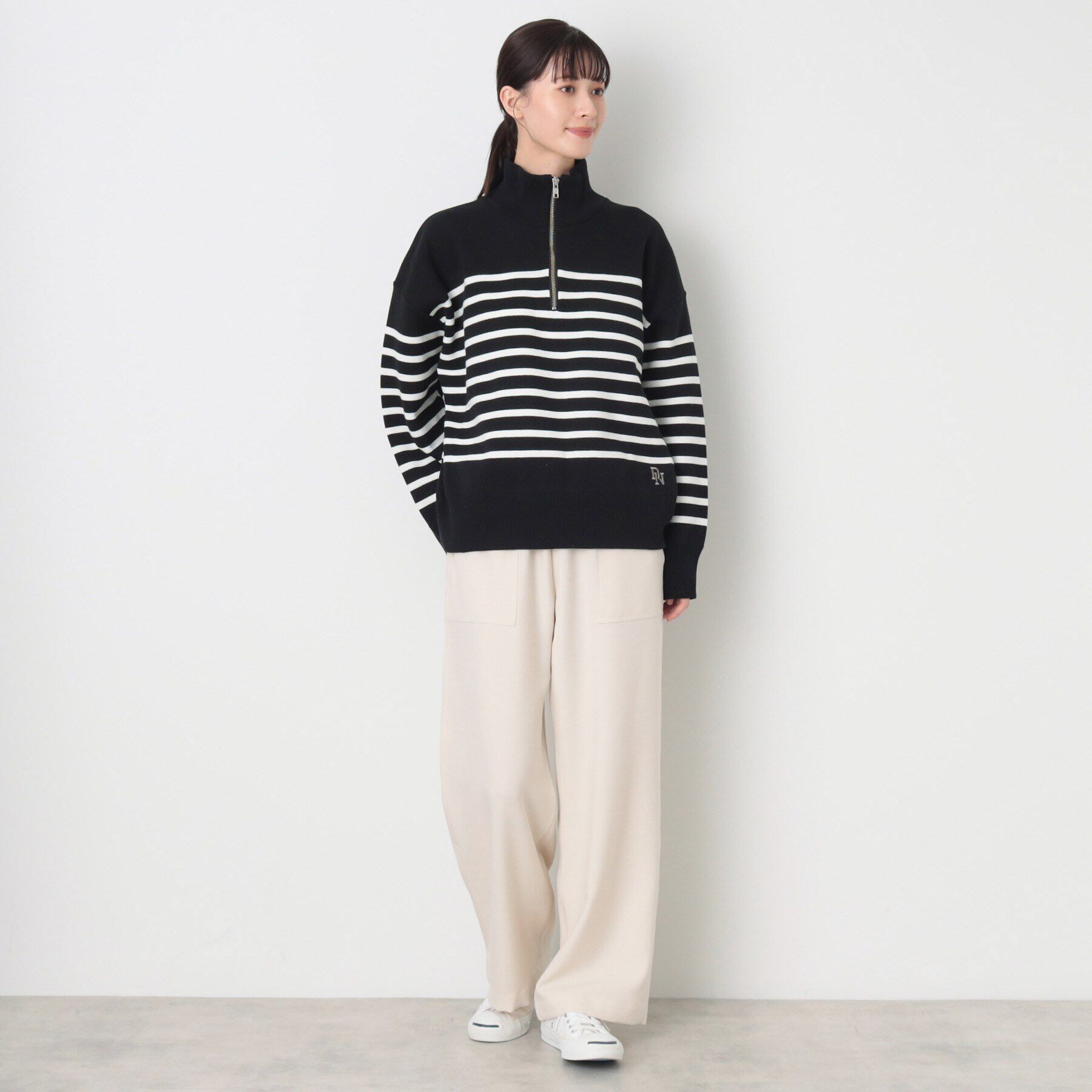 Dessin「【ユニセックス・洗える】ハーフジップボーダーニット」|ニット・セーター|