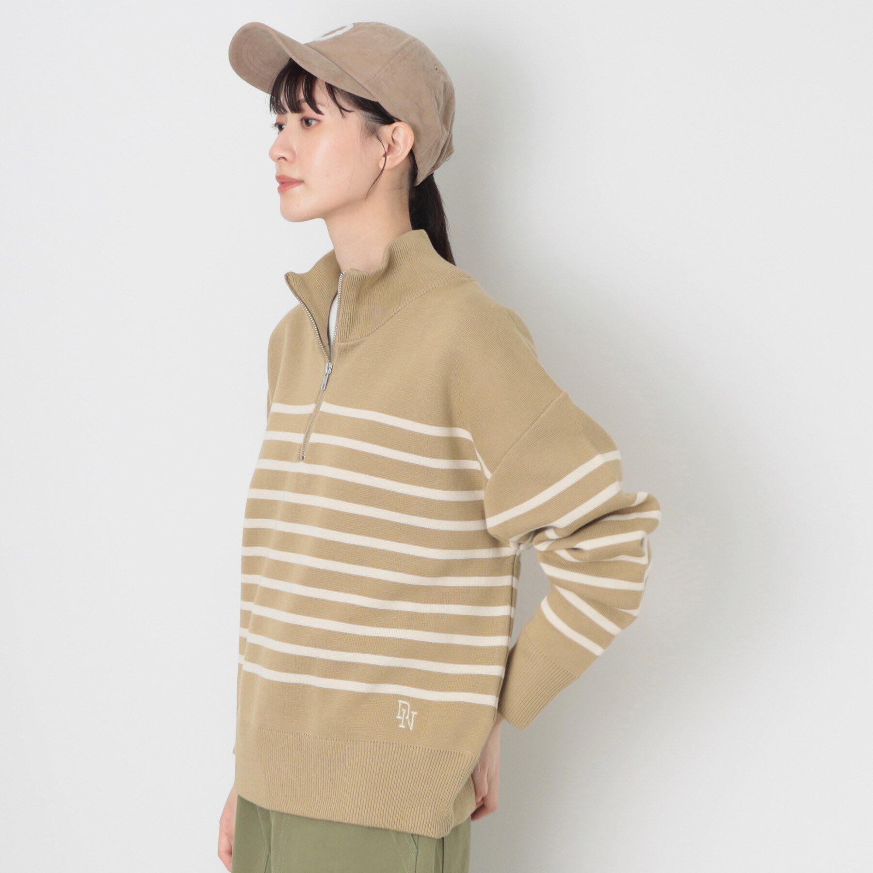 Dessin「【ユニセックス・洗える】ハーフジップボーダーニット」|ニット・セーター|