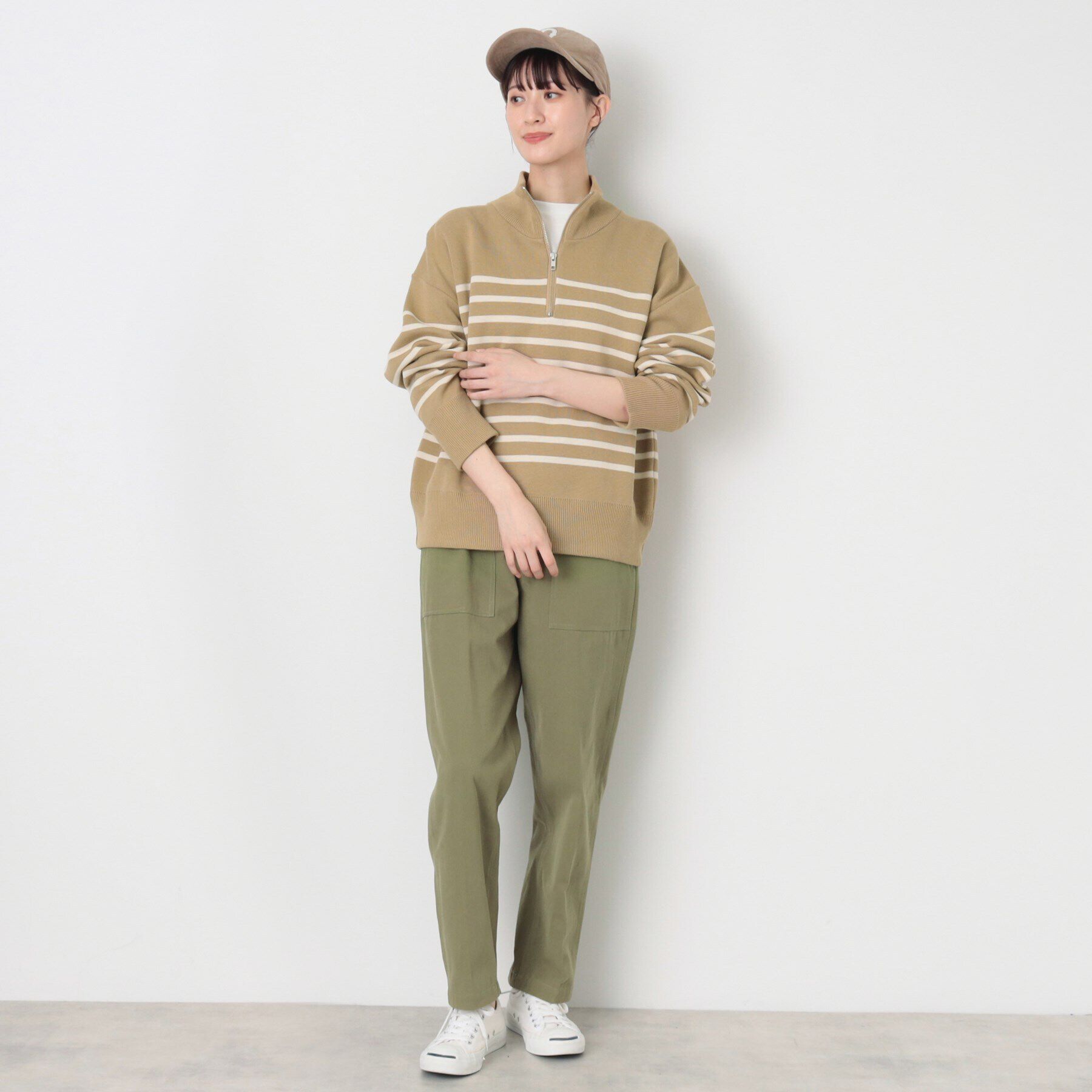 Dessin「【ユニセックス・洗える】ハーフジップボーダーニット」|ニット・セーター|