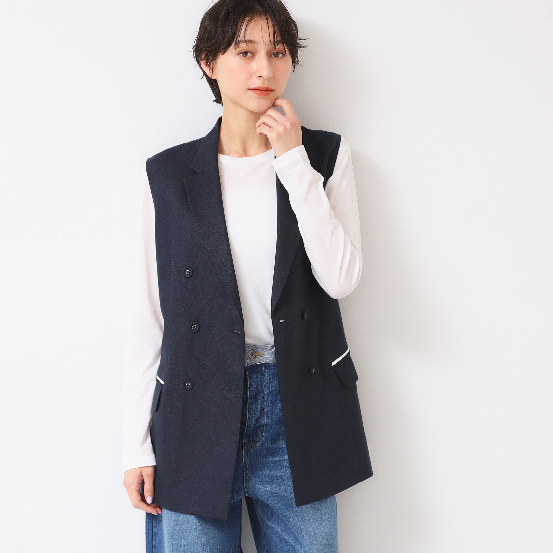 Dessin「【セットアップ可能・洗える】リネンスリーブレスジャケット」|ベスト・ジレ|