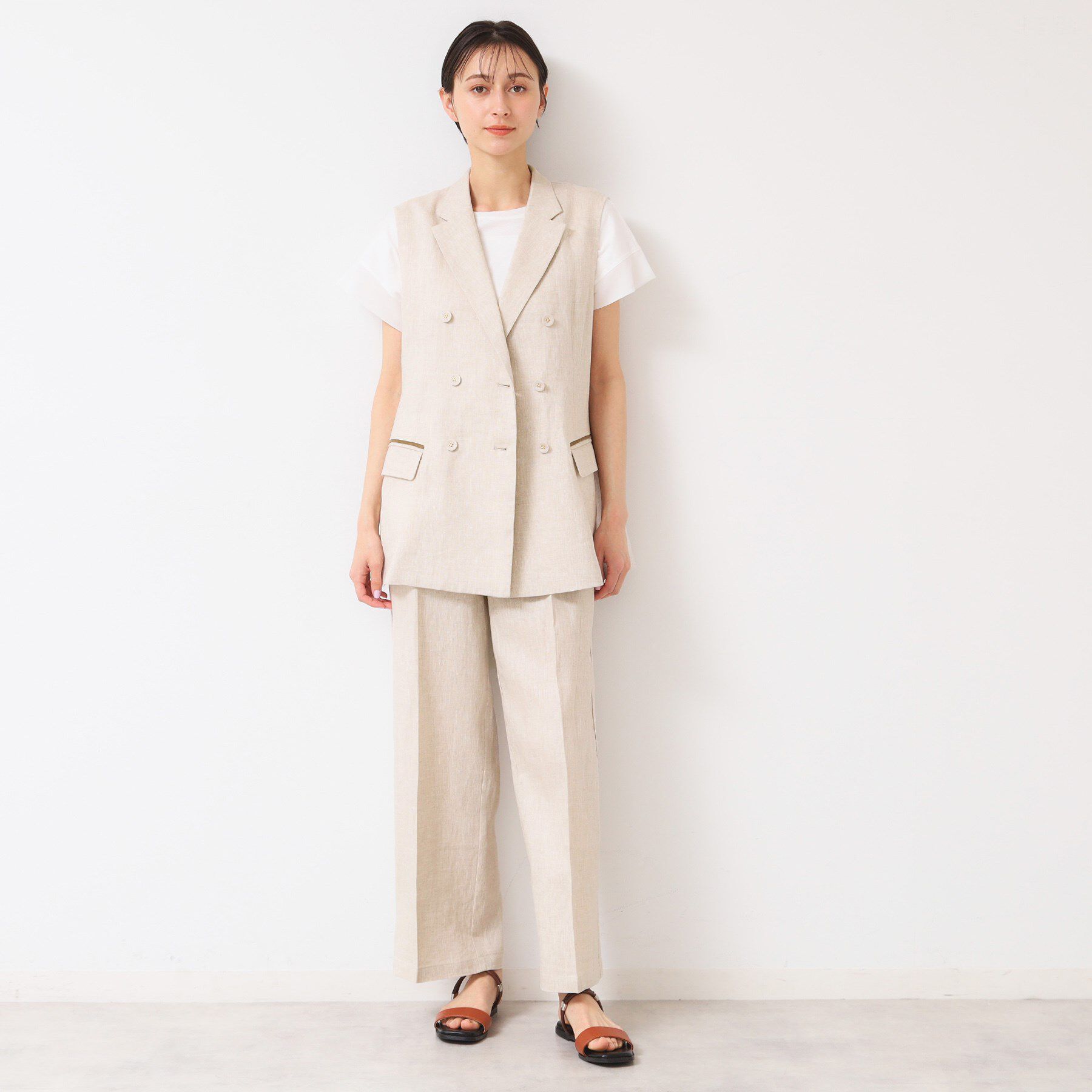 Dessin「【セットアップ可能・洗える】リネンスリーブレスジャケット」|ベスト・ジレ|