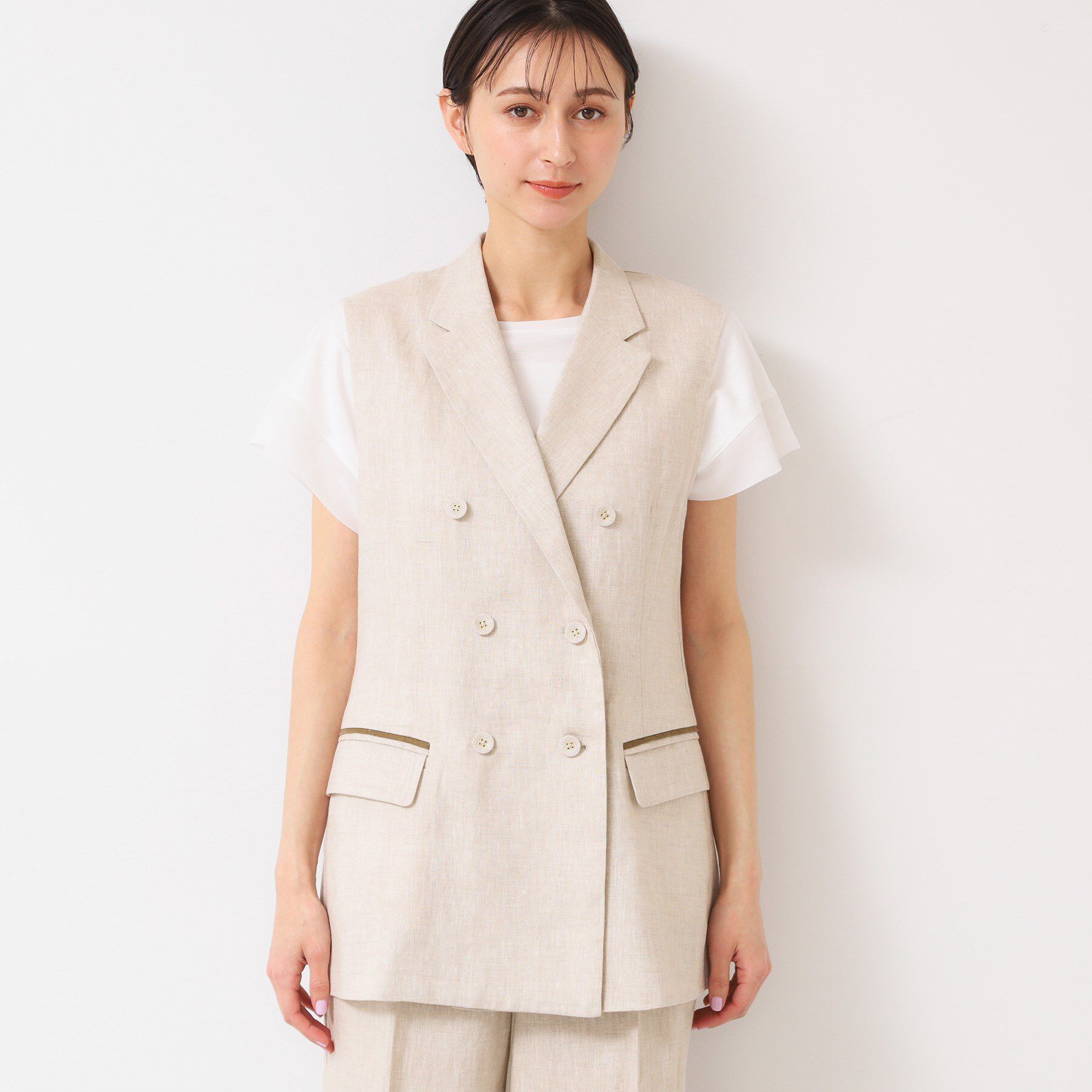 Dessin「【セットアップ可能・洗える】リネンスリーブレスジャケット」|ベスト・ジレ|