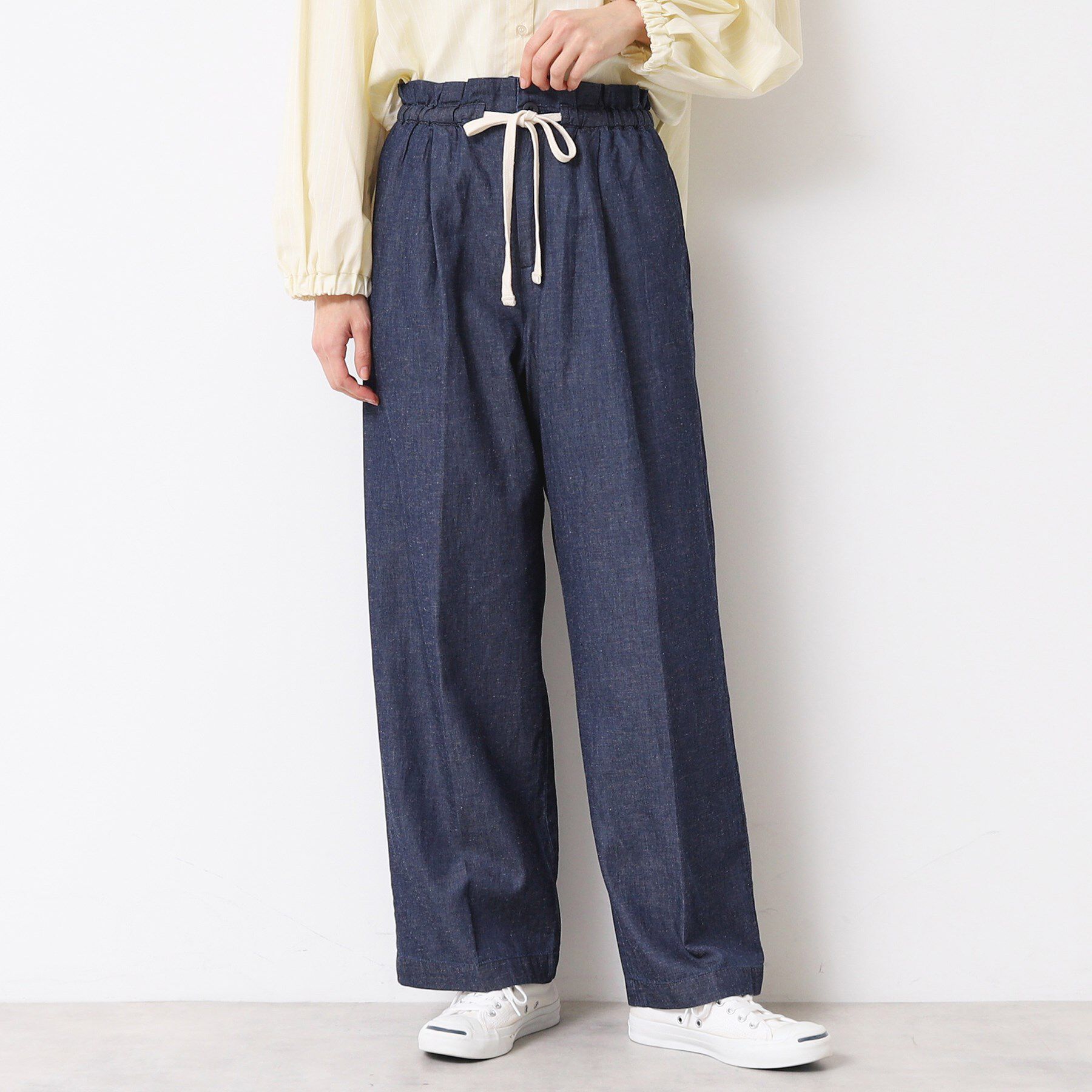Dessin「【ウエストゴム・洗える】リネンブレンドデニム調イージーパンツ（XS～L）」|その他|ネイビー(094)