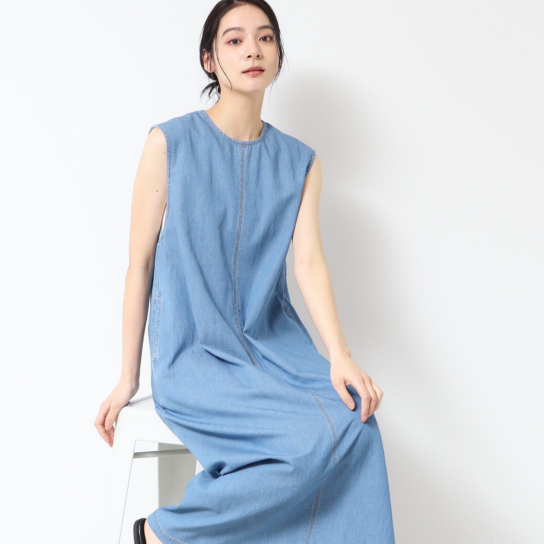 Dessin「【洗える】綿麻デニムワンピース」|ワンピース|ブルー(091)