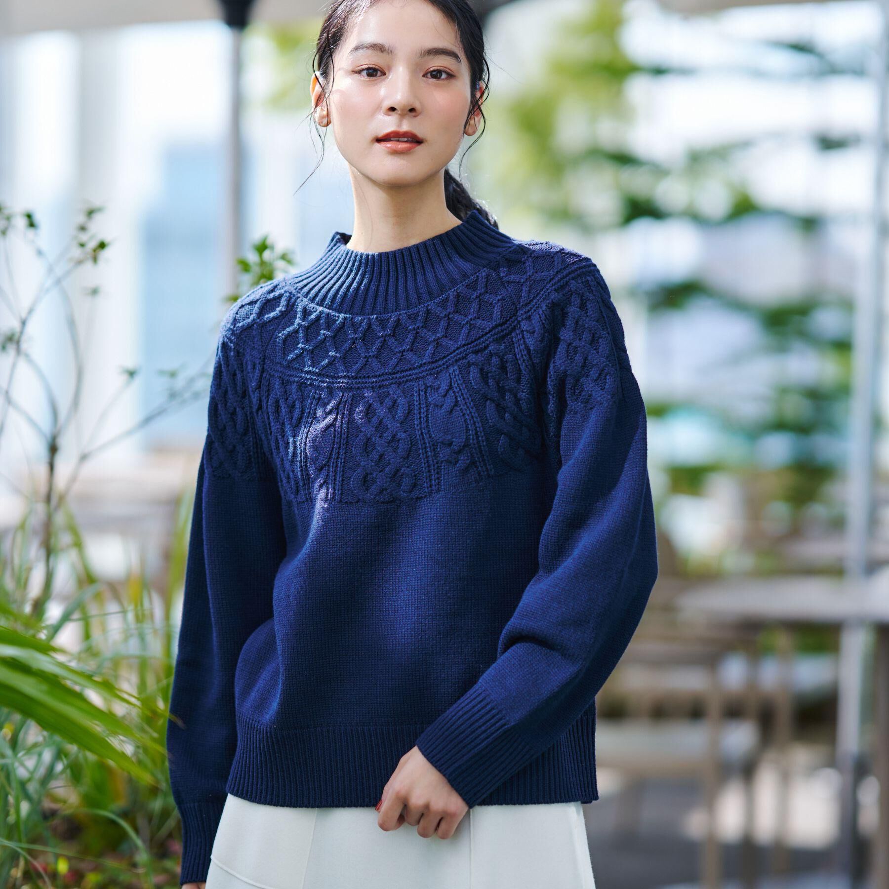 Dessin「【着映え/洗える】求心ケーブル編みハイネックニット」|ニット・セーター|