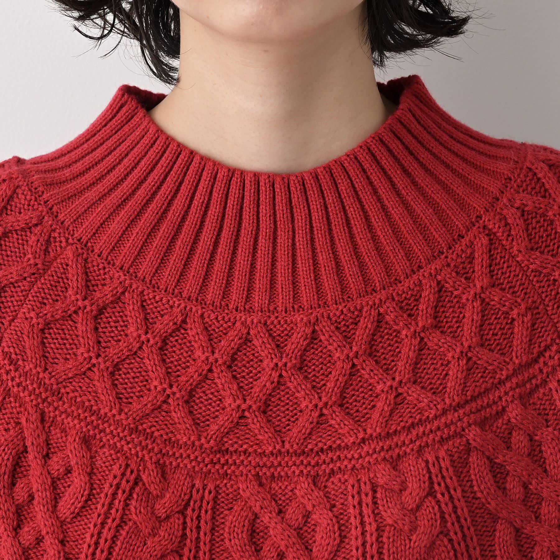 Dessin「【着映え/洗える】求心ケーブル編みハイネックニット」|ニット・セーター|