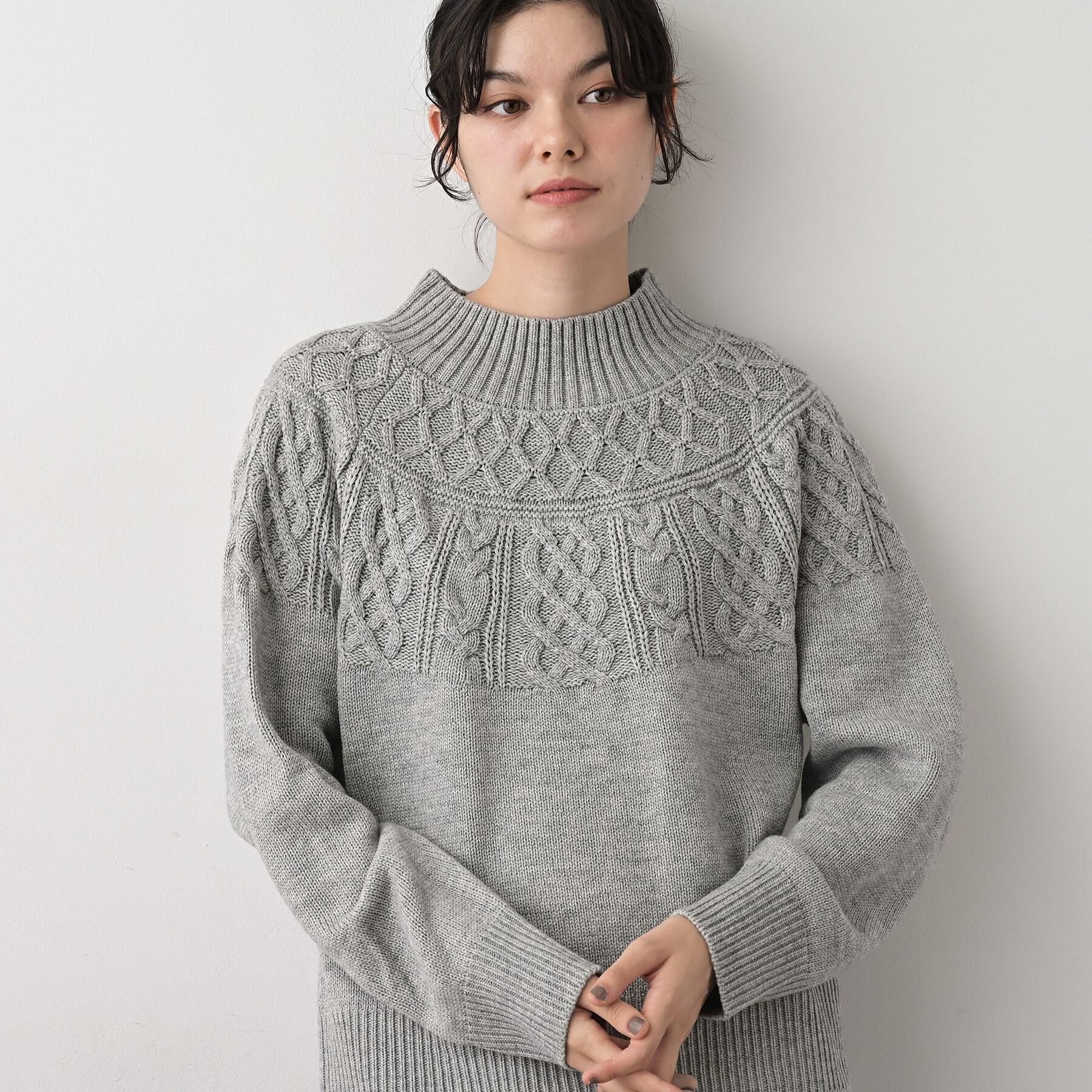 Dessin「【着映え/洗える】求心ケーブル編みハイネックニット」|ニット・セーター|