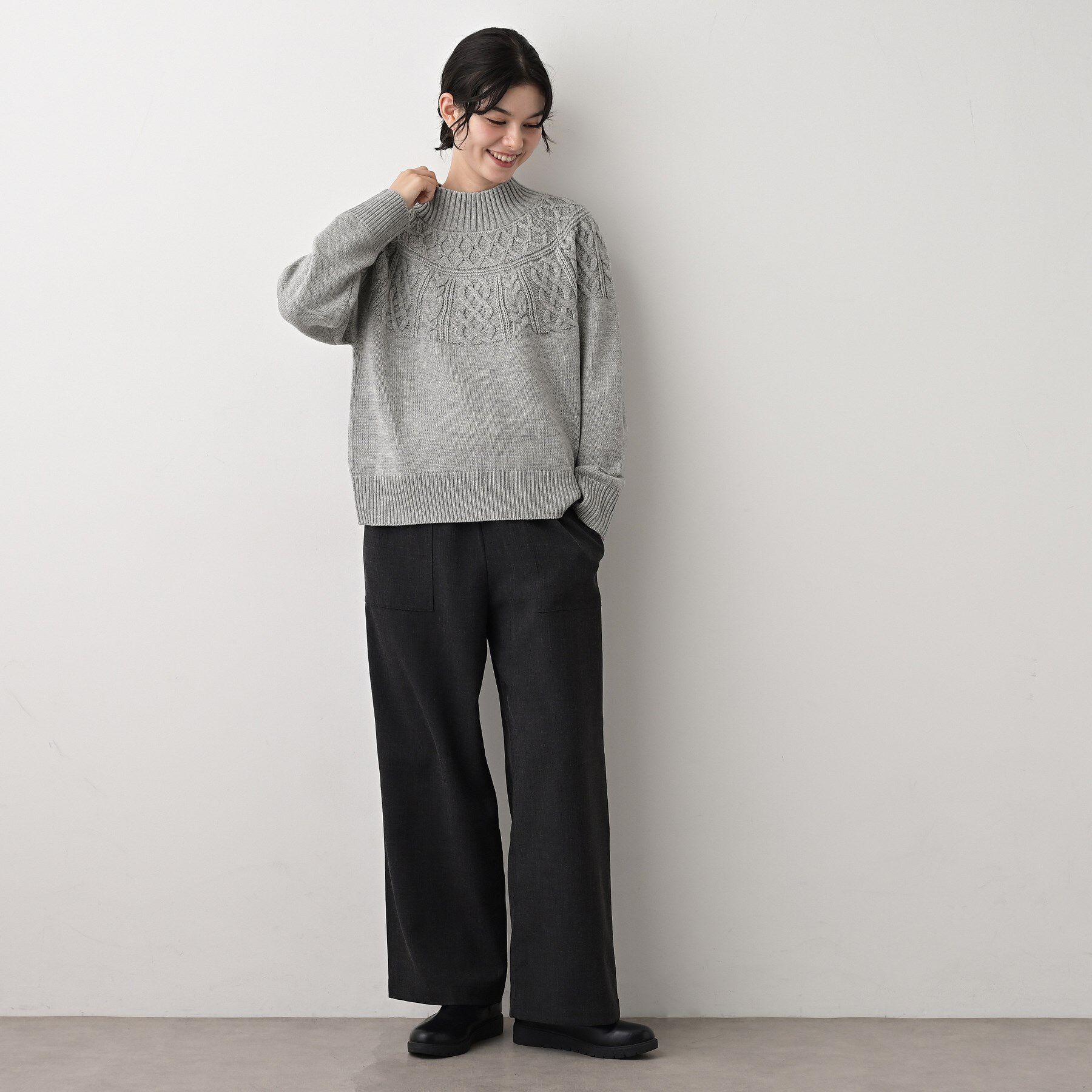 Dessin「【着映え/洗える】求心ケーブル編みハイネックニット」|ニット・セーター|