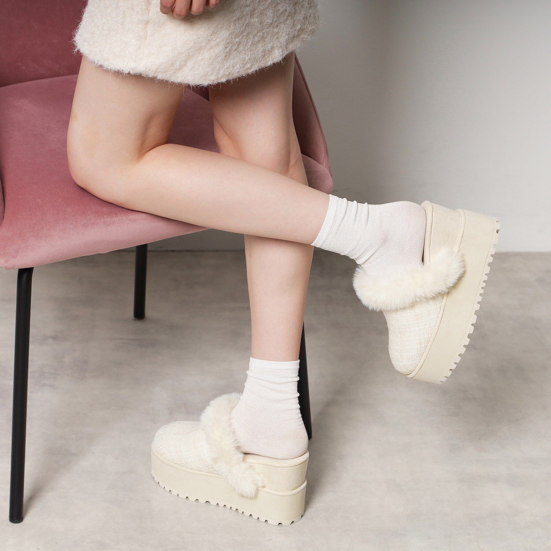 ESPERANZA「厚底2WAYフェイクムートンサボ」|ショートブーツ|アイボリー(304)