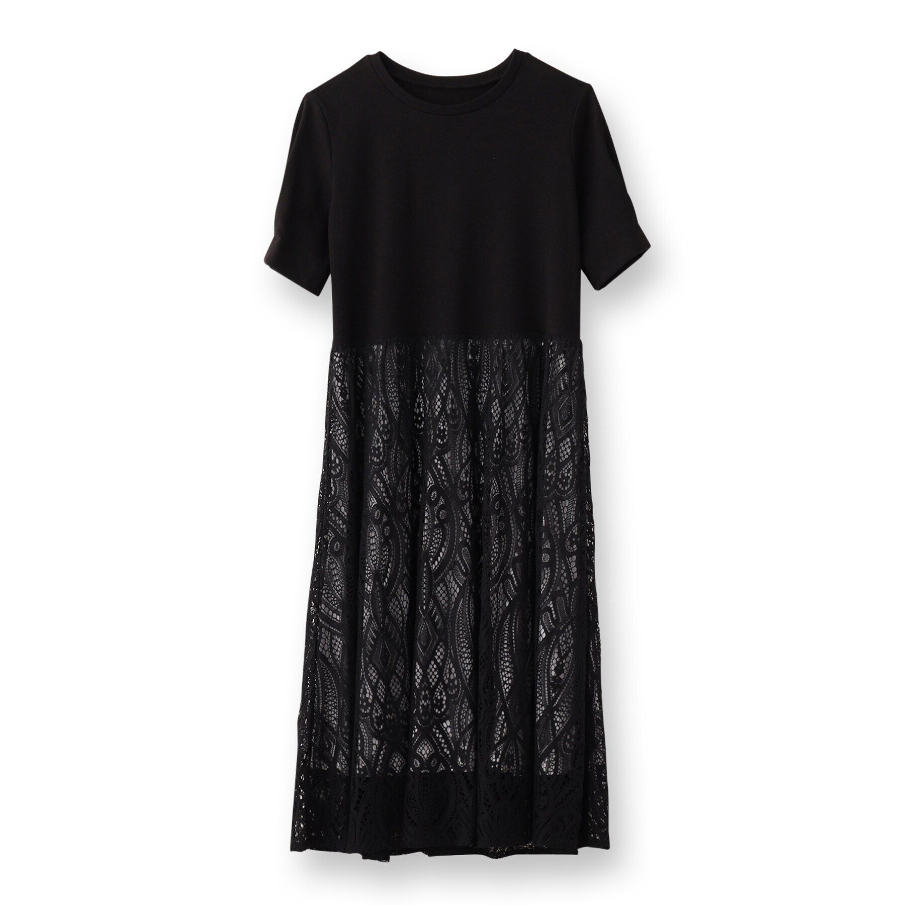 SunaUna「【レース／ミモレ丈】異素材ドッキングワンピース」|ワンピース|