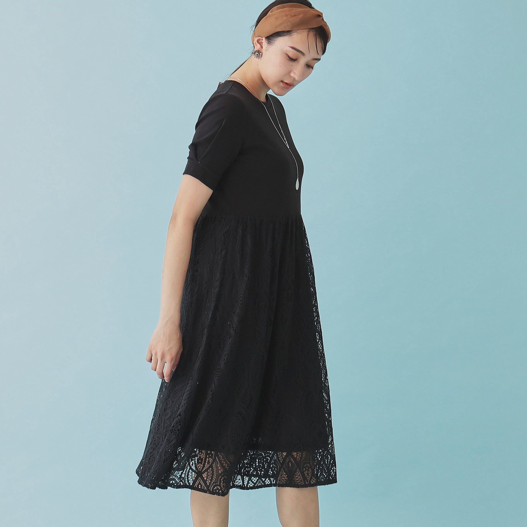 SunaUna「【レース／ミモレ丈】異素材ドッキングワンピース」|ワンピース|