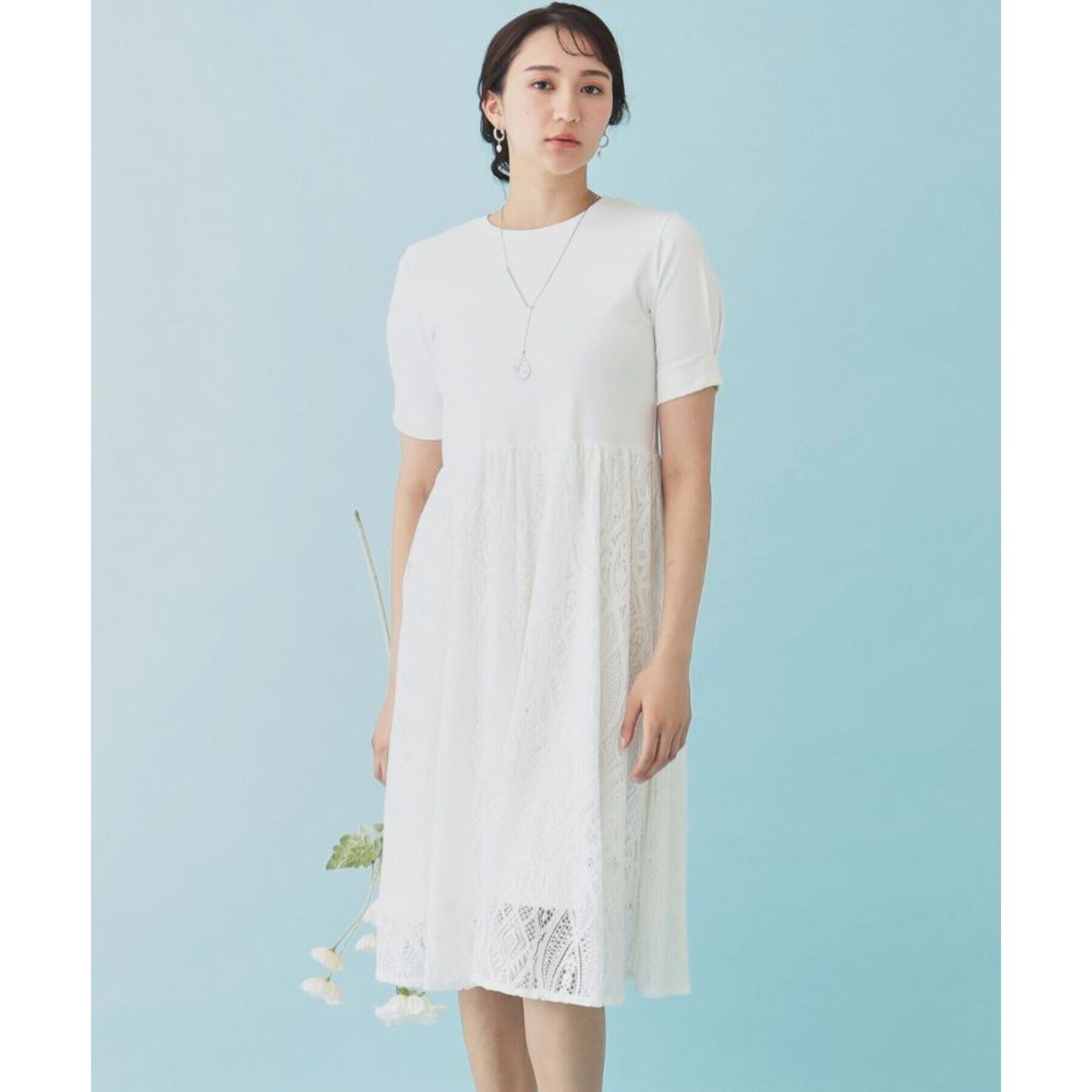 SunaUna「【レース／ミモレ丈】異素材ドッキングワンピース」|ワンピース|