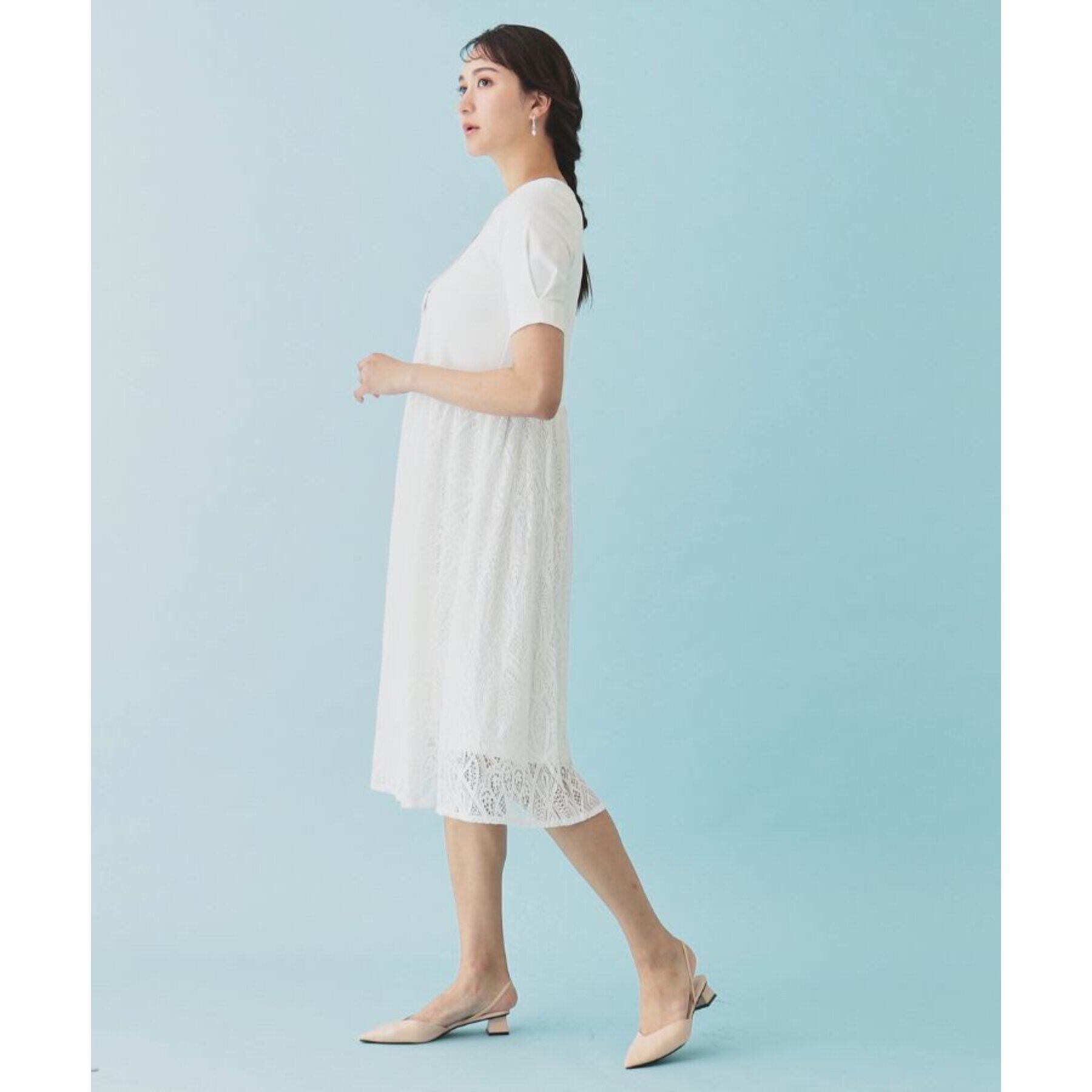 SunaUna「【レース／ミモレ丈】異素材ドッキングワンピース」|ワンピース|