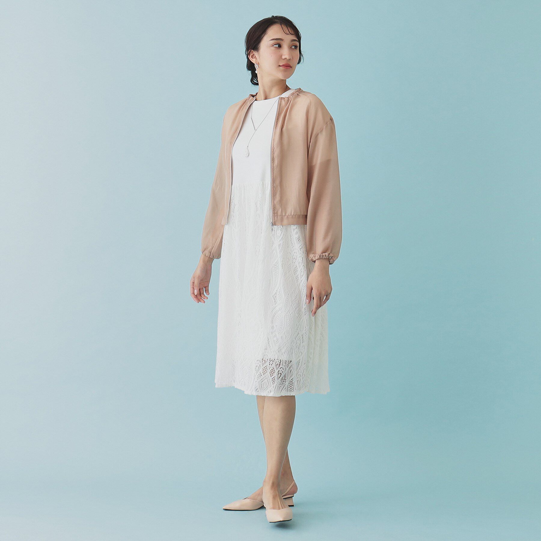 SunaUna「【レース／ミモレ丈】異素材ドッキングワンピース」|ワンピース|