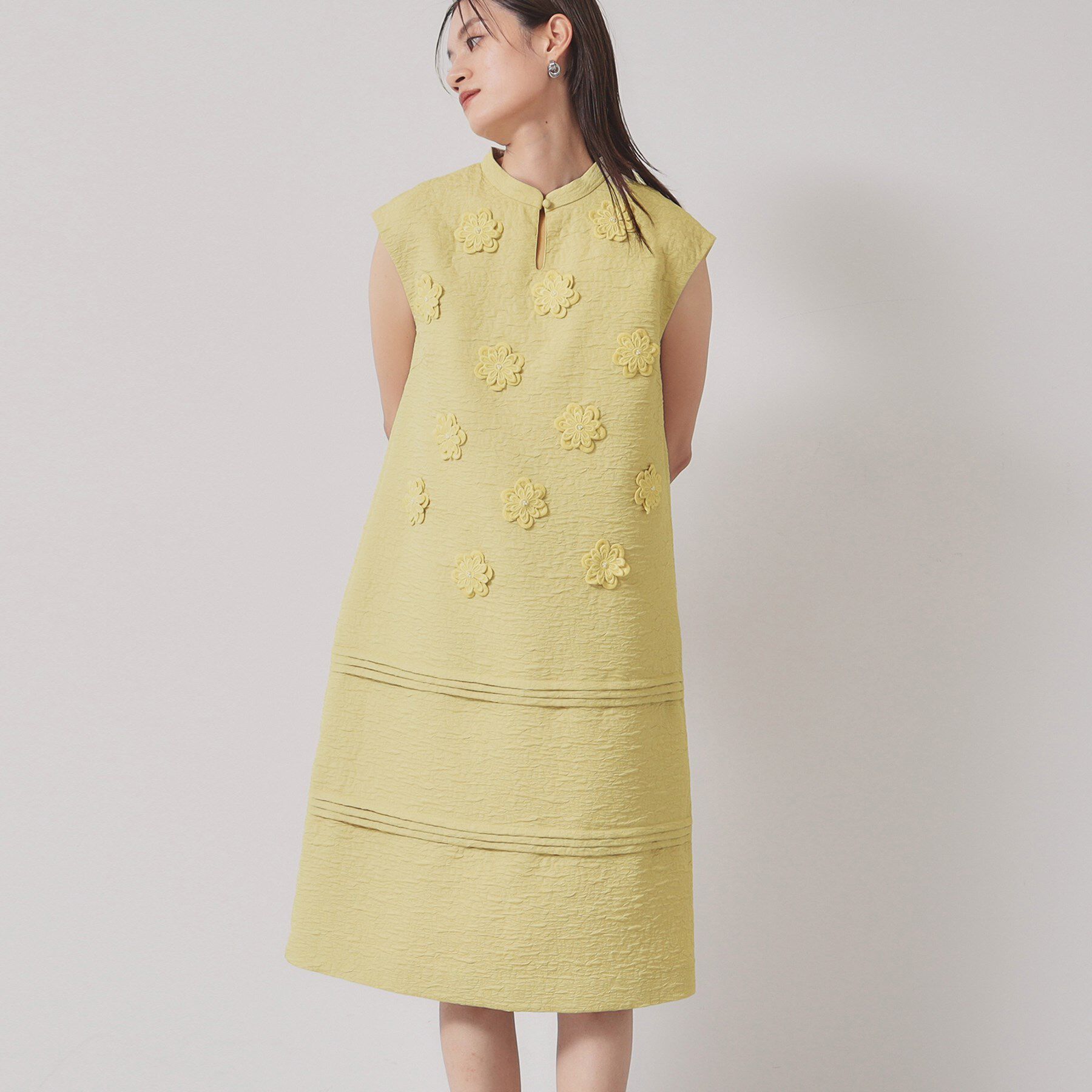 SunaUna「【お花モチーフ／チャイナカラー】タック切替ワンピース」|ワンピース|