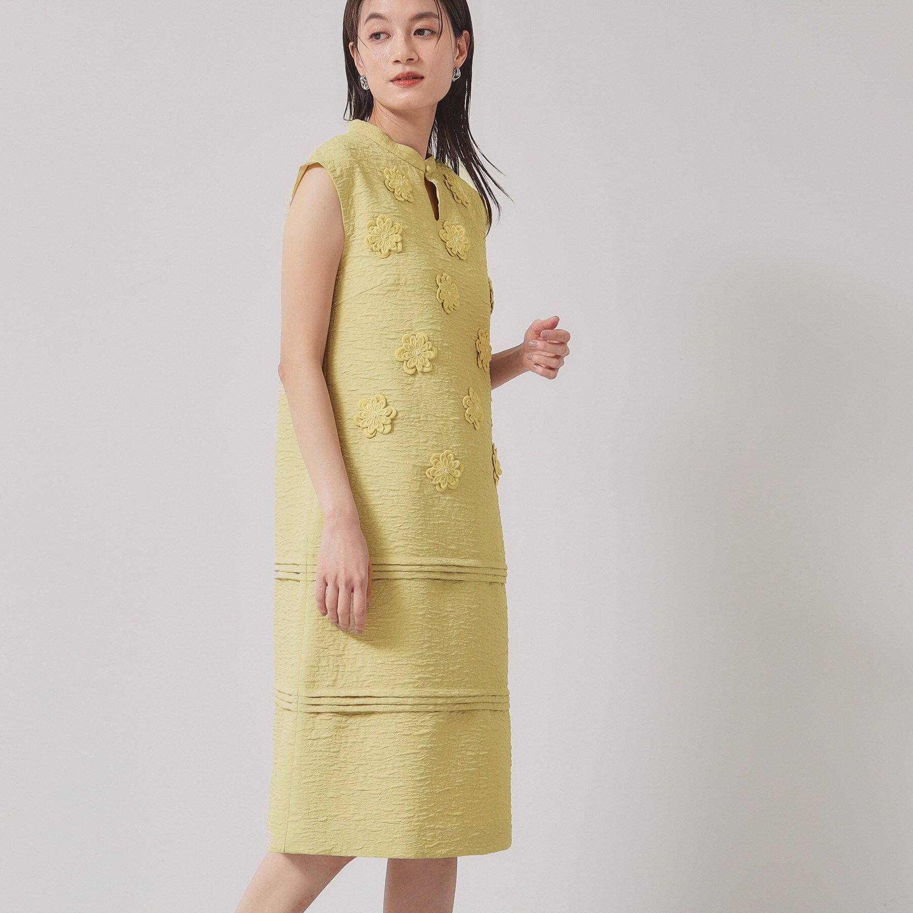 SunaUna「【お花モチーフ／チャイナカラー】タック切替ワンピース」|ワンピース|