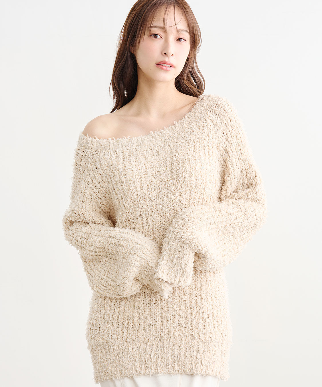 COCO DEAL「ミドル丈フェザーニット」|ニット・セーター|ベージュ