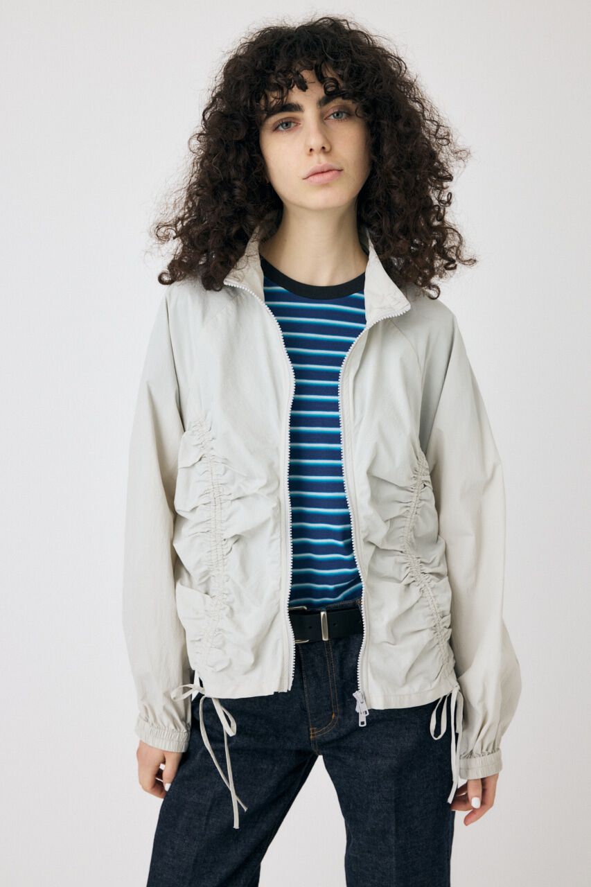 MOUSSY「RIBBON GATHER NYLON ジャケット」|ブルゾン・スタジャン|L/GRY1