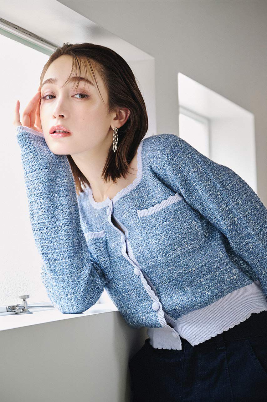 rienda「ツイードKnit CD TOP」|ニット・セーター|BLU