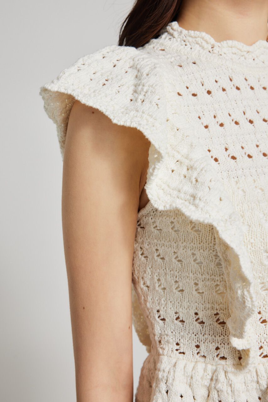 rienda「フリルクロシェKnit TOP」|ニット・セーター|