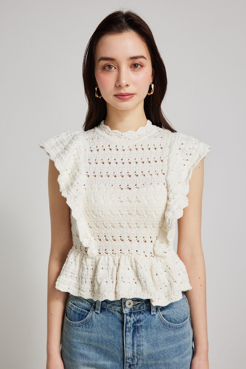 rienda「フリルクロシェKnit TOP」|ニット・セーター|