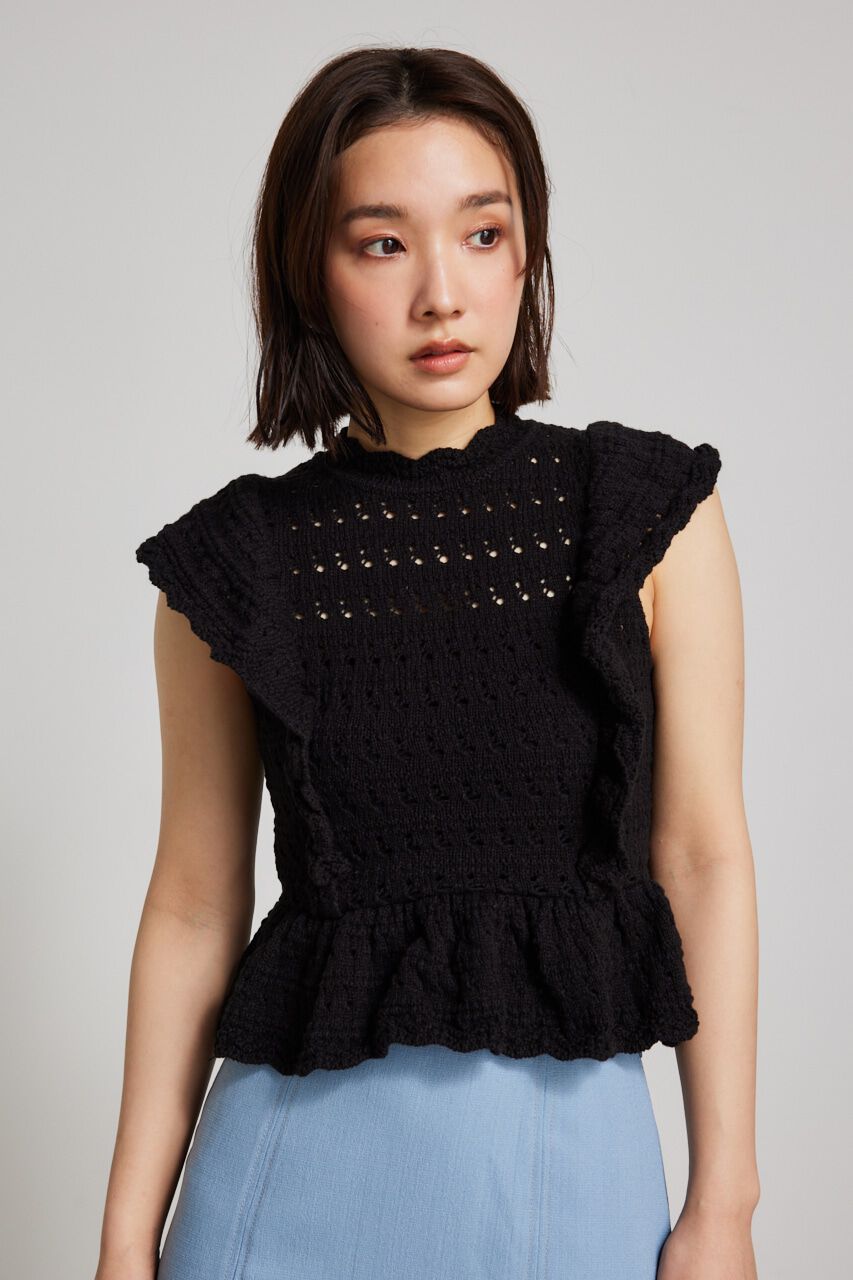 rienda「フリルクロシェKnit TOP」|ニット・セーター|