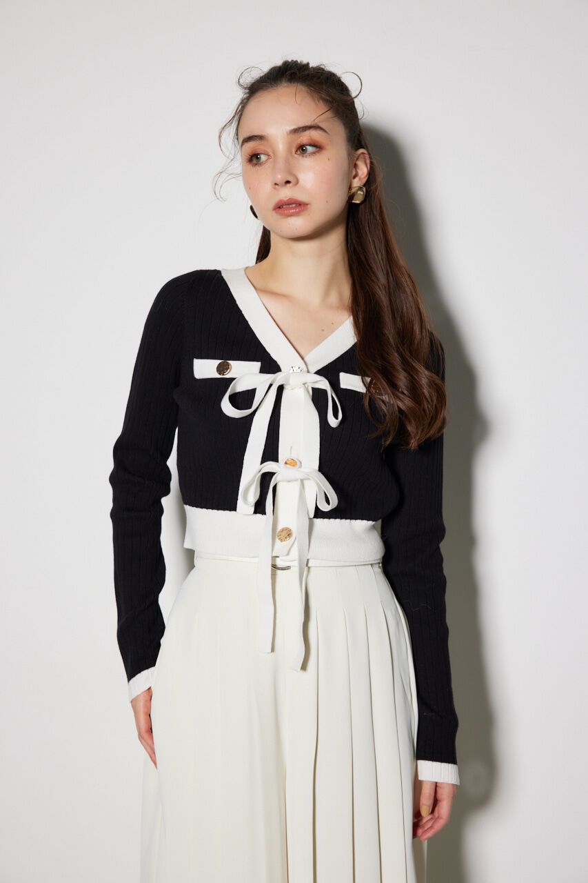 rienda「配色リボンニットカーデ」|ニット・セーター|