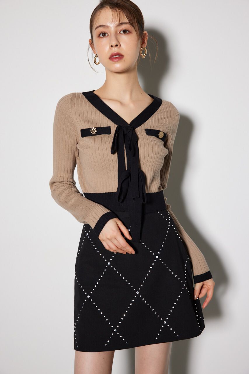 rienda「配色リボンニットカーデ」|ニット・セーター|BEG