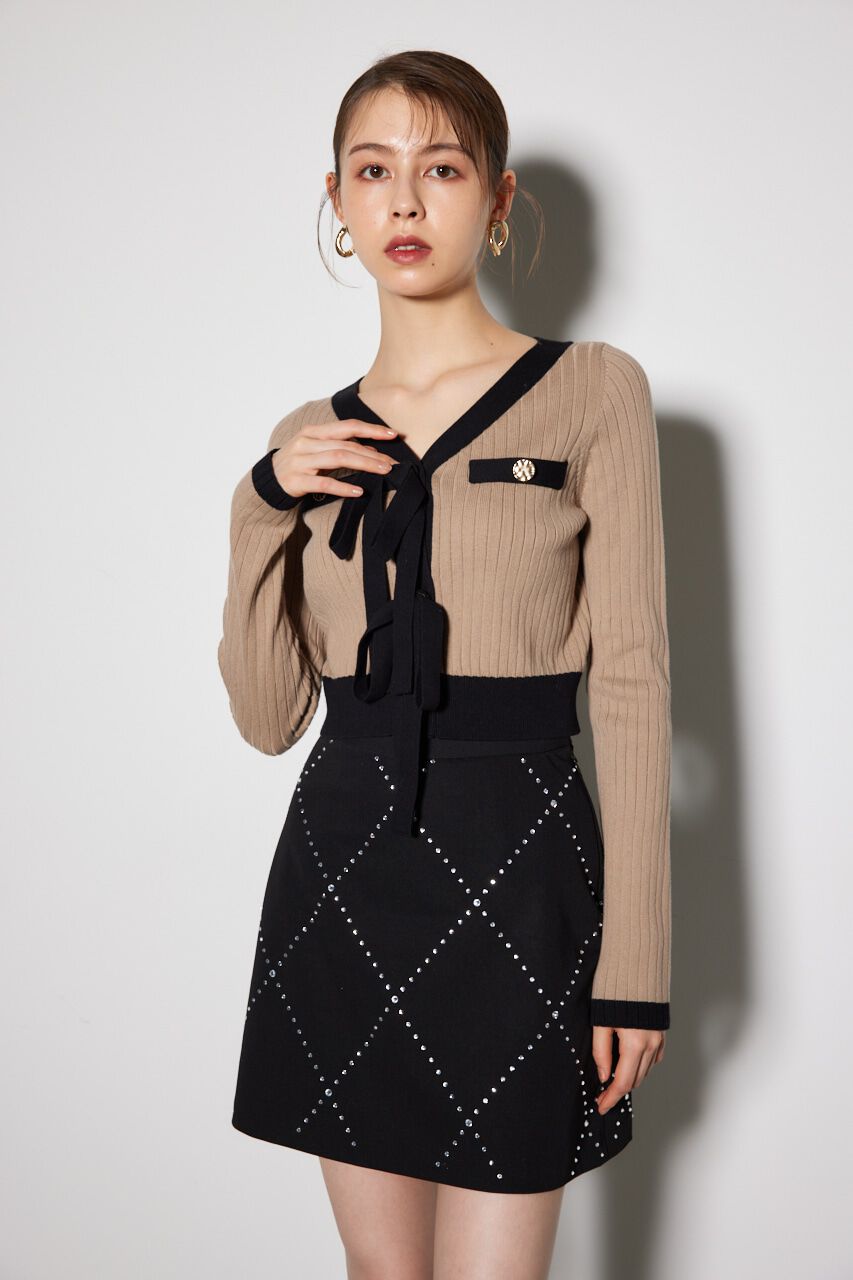 rienda「配色リボンニットカーデ」|ニット・セーター|