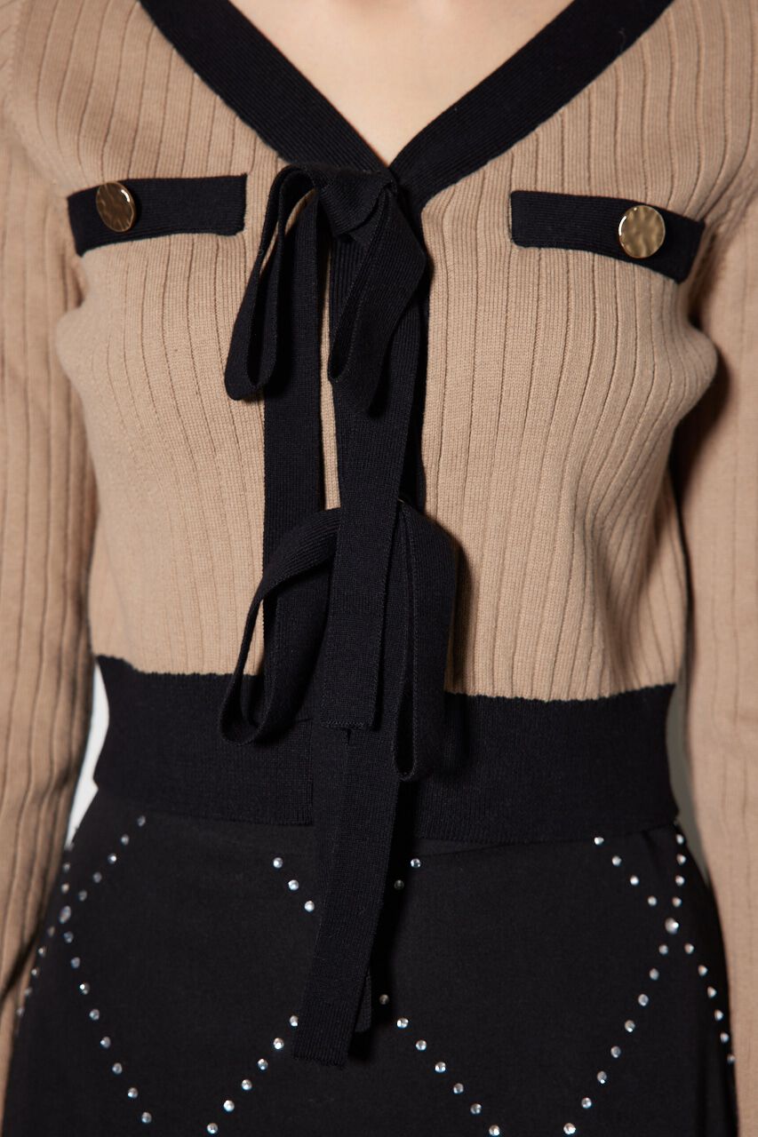 rienda「配色リボンニットカーデ」|ニット・セーター|