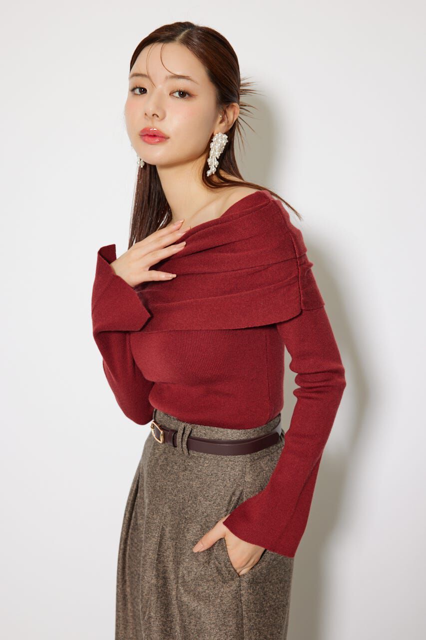 rienda「オフショルギャザーニットトップス」|ニット・セーター|