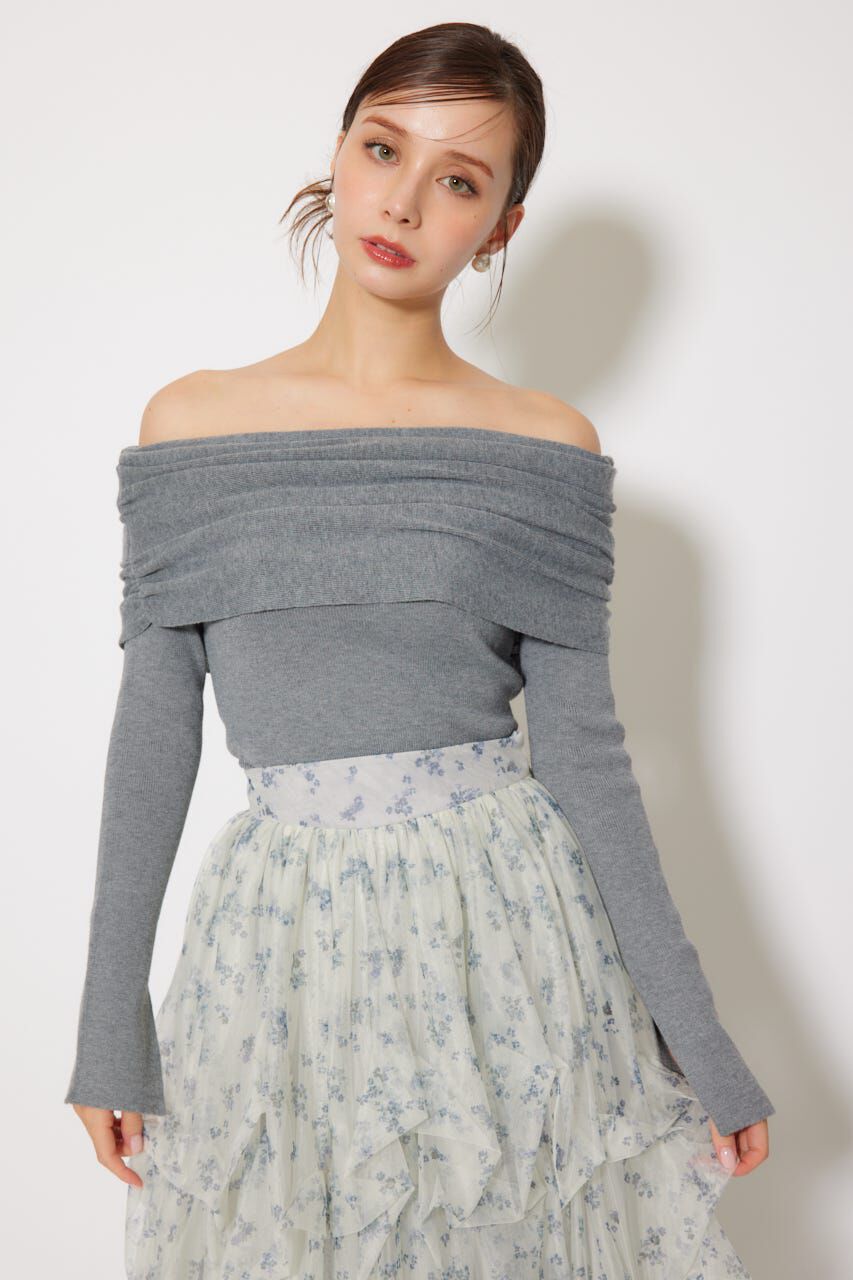 rienda「オフショルギャザーニットトップス」|ニット・セーター|