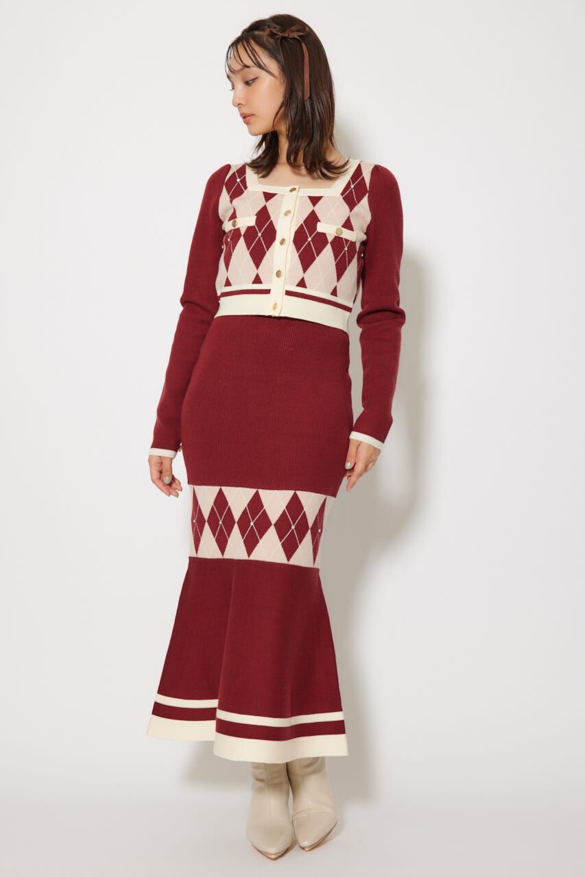 rienda「アーガイルバイカラーカーディガンセットニットワンピース」|ワンピース|