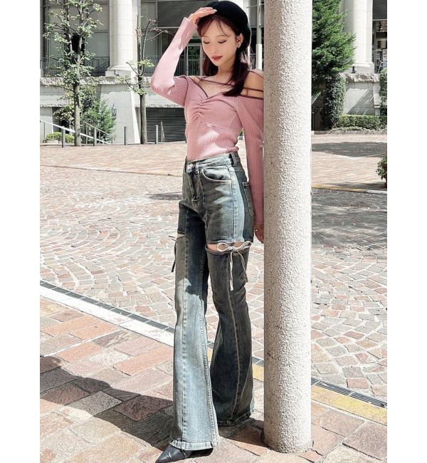 RESEXXY「【追加生産分】カットアウトリボンデニムパンツ」|デニム|