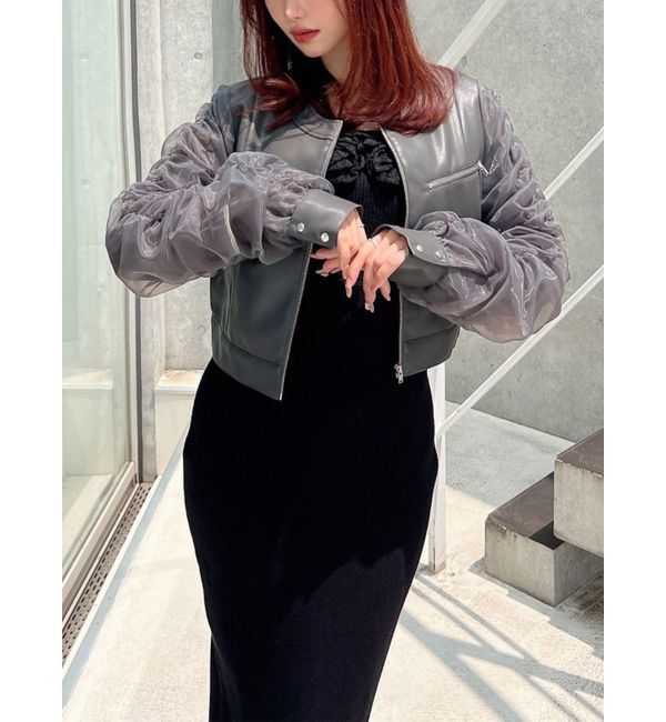 RESEXXY「シアースリーブ合皮ブルゾン」|ブルゾン・スタジャン|チャコールグレー