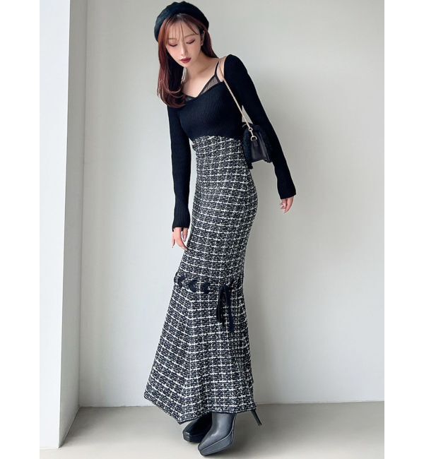 RESEXXY「シアードッキングツイードニットワンピース」|ワンピース|