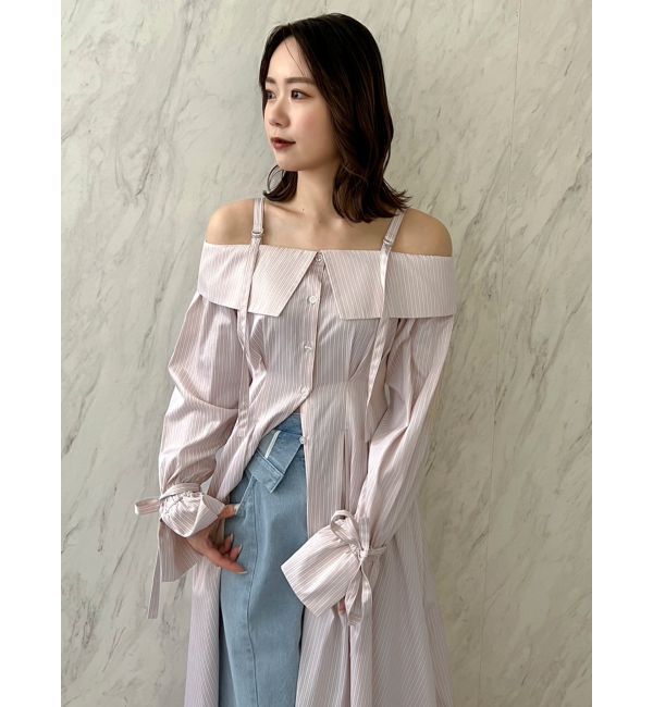 dazzlin「ウエストタックオフショルシャツワンピース」|ワンピース|