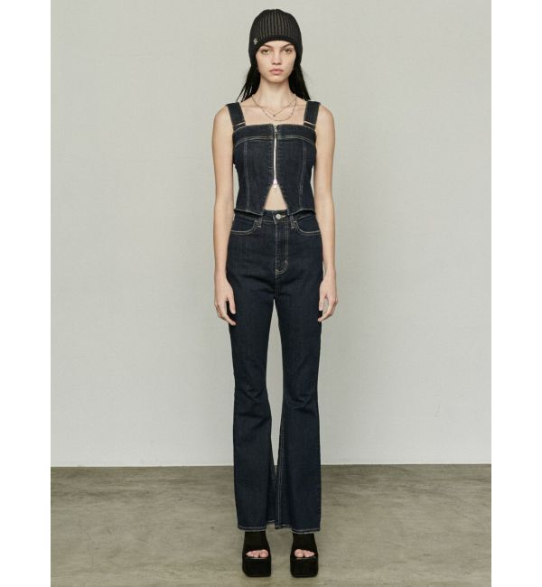 EMODA「デニムフレアジップサロペット」|オールインワン|