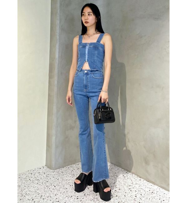 EMODA「デニムフレアジップサロペット」|オールインワン|