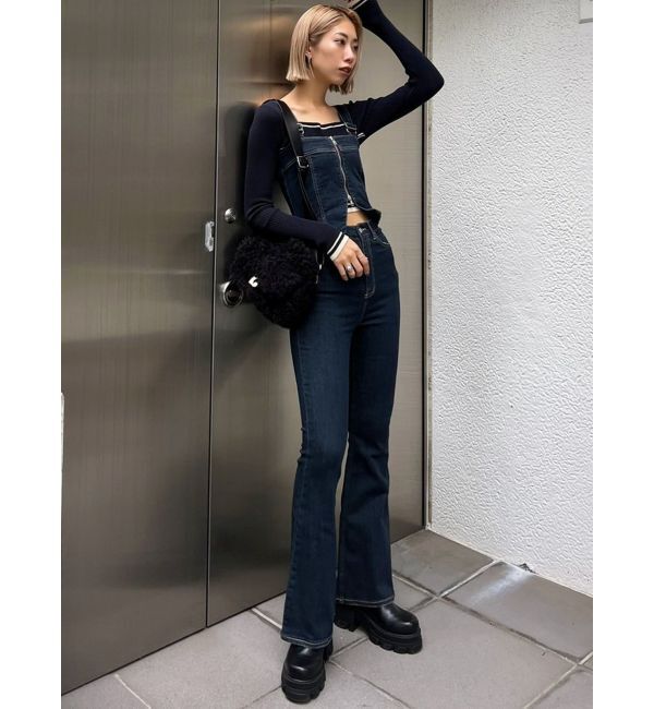 EMODA「デニムフレアジップサロペット」|オールインワン|