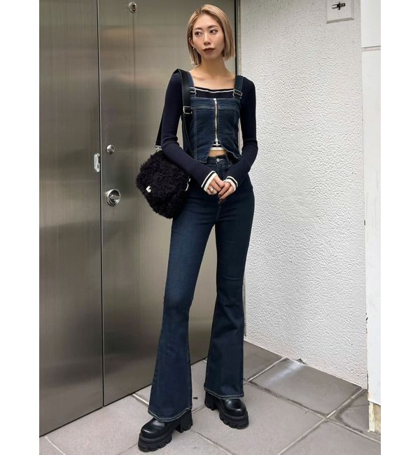 EMODA「デニムフレアジップサロペット」|オールインワン|インディゴ