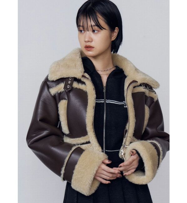 EMODA「ショートフェイクムートンブルゾン」|ブルゾン・スタジャン|ブラウン