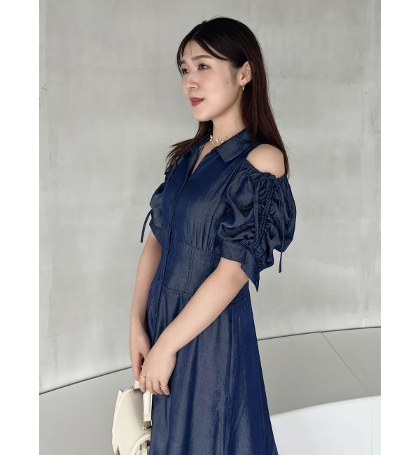 MERCURYDUO「オープンショルダーシャツワンピース」|ワンピース|